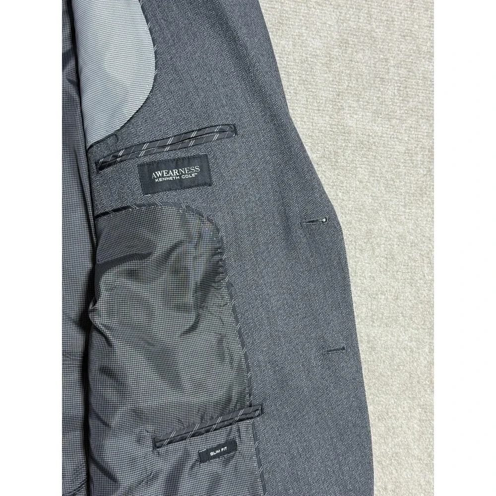 Awearness Kenneth Cole Blazer Mens 48R Gray‎ Classic Fit Herringbone Wool Blend
